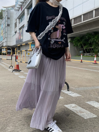 Dog Print Top with Pleated Skirt