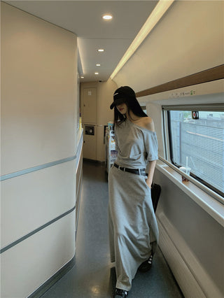 Gray Shoulder Top with Skirt