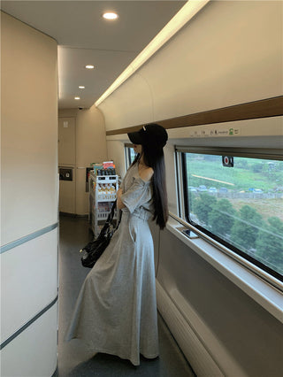 Gray Shoulder Top with Skirt