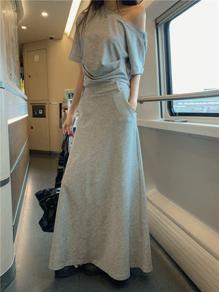 Gray Shoulder Top with Skirt