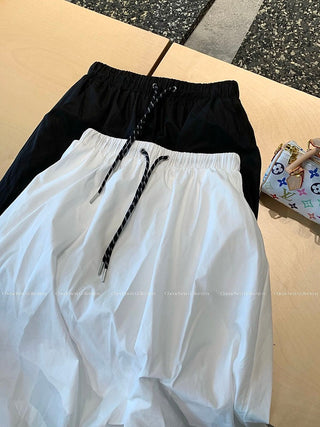 Drawstring White Skirt