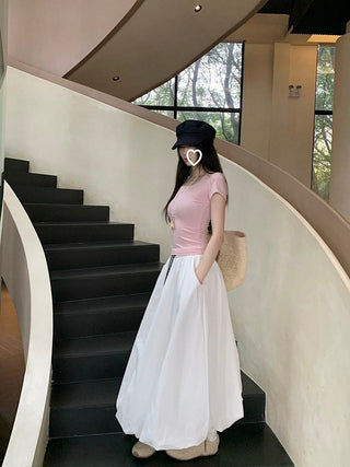 Drawstring White Skirt