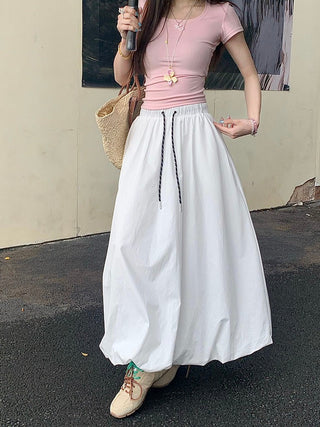 Drawstring White Skirt