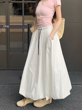 Drawstring White Skirt