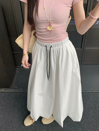 Drawstring White Skirt