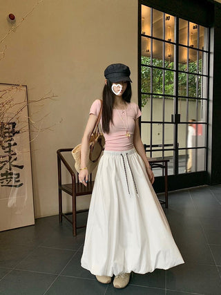 Drawstring White Skirt