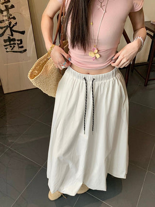 Drawstring White Skirt
