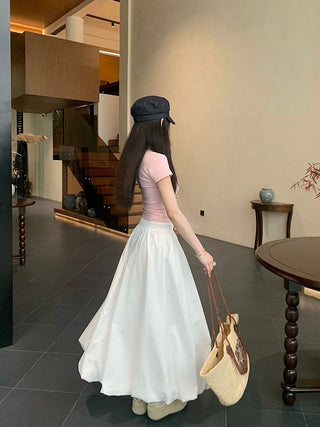 Drawstring White Skirt