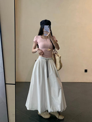 Drawstring White Skirt