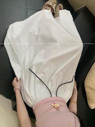 Drawstring White Skirt