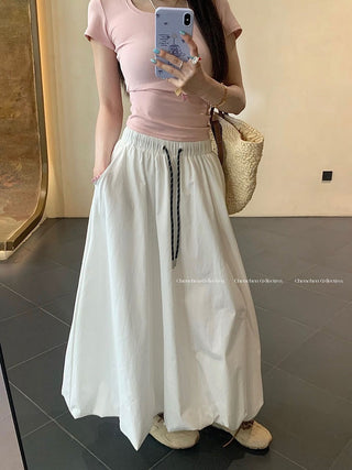 Drawstring White Skirt