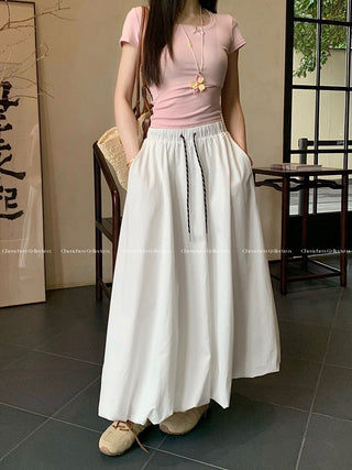 Drawstring White Skirt