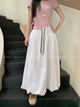 Drawstring White Skirt