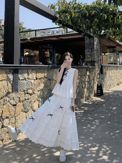 Bow Vest with Lace Skirt