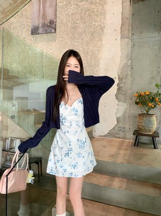 Blue Cardigan with Floral Dress