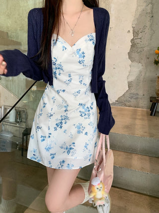 Blue Cardigan with Floral Dress