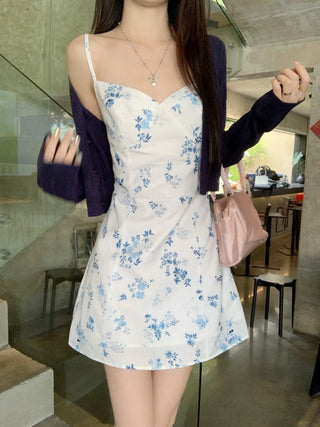 Blue Cardigan with Floral Dress