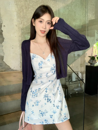 Blue Cardigan with Floral Dress