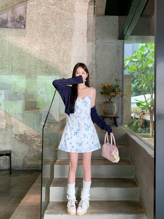 Blue Cardigan with Floral Dress