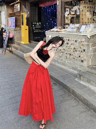 Flower Halter with Red Skirt