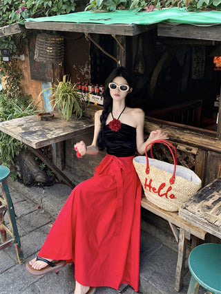 Flower Halter with Red Skirt