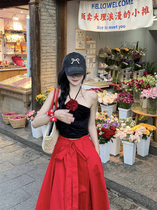Flower Halter with Red Skirt