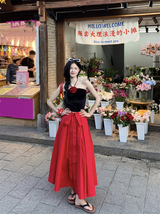 Flower Halter with Red Skirt