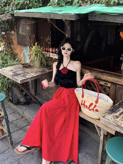 Flower Halter with Red Skirt
