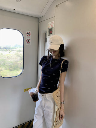 Dog Print Shoulder Top