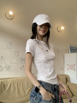 Dog Print Shoulder Top