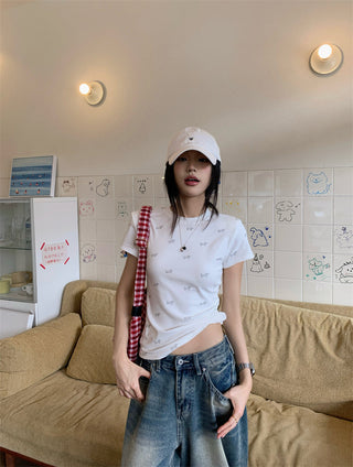 Dog Print Shoulder Top