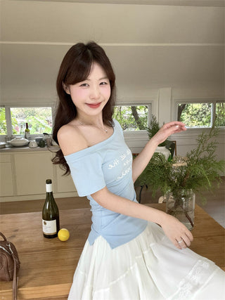 Letter Print Blue Top with Skirt