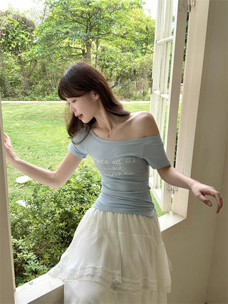 Letter Print Blue Top with Skirt
