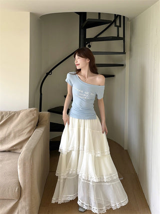 Letter Print Blue Top with Skirt