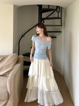 Letter Print Blue Top with Skirt