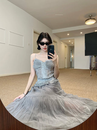 Lace Sling Vest with Skirt