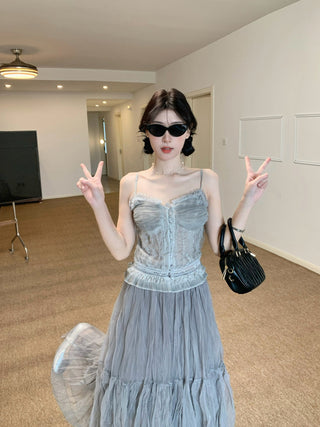 Lace Sling Vest with Skirt