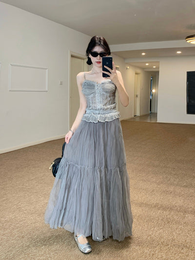 Lace Sling Vest with Skirt