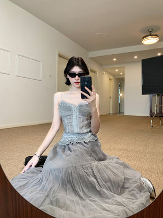 Lace Sling Vest with Skirt