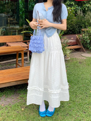 Wooden Ear Skirt with White Dress