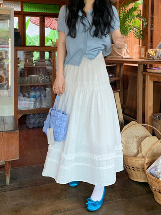 Wooden Ear Skirt with White Dress
