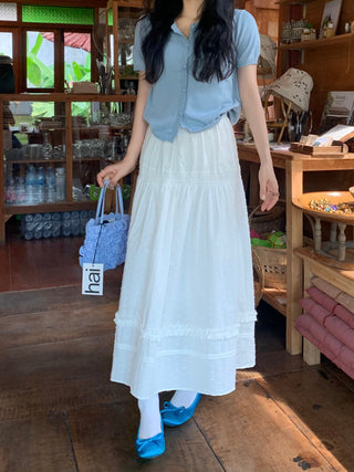 Wooden Ear Skirt with White Dress
