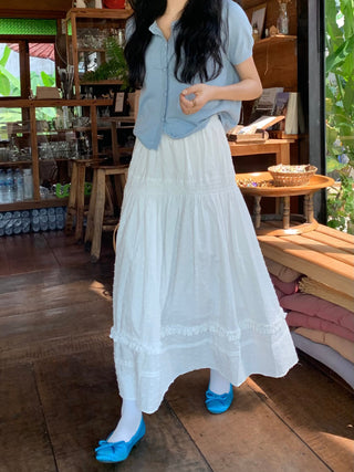 Wooden Ear Skirt with White Dress