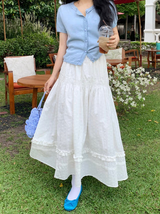 Wooden Ear Skirt with White Dress