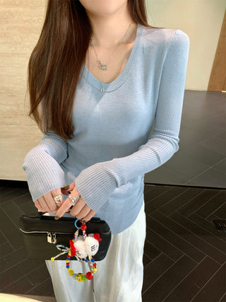 Pleated Knitted Long Sleeve Top