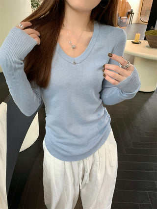 Pleated Knitted Long Sleeve Top