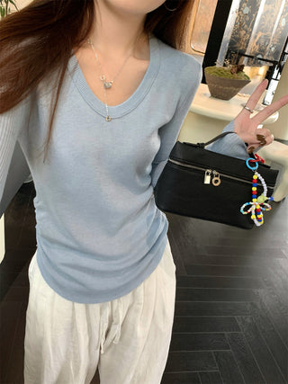 Pleated Knitted Long Sleeve Top