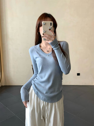 Pleated Knitted Long Sleeve Top