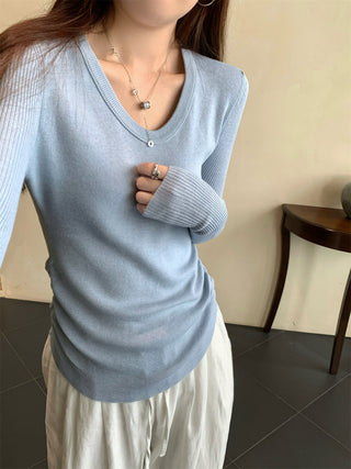 Pleated Knitted Long Sleeve Top