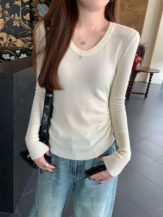 Pleated Knitted Long Sleeve Top